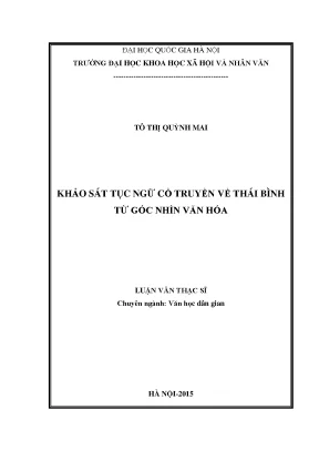 Khảo Sát Tục Ngữ Cổ Truyền Thái Bình Từ Góc Nhìn Văn Hóa