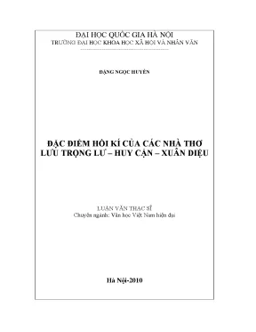 Đặc Điểm Hồi Ký Của Các Nhà Thơ Lưu Trọng Lư, Huy Cận, 