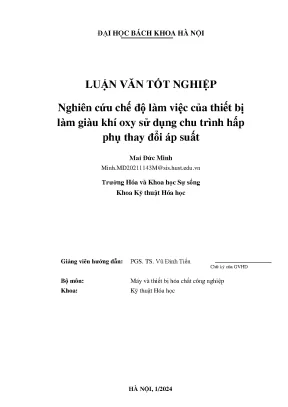 Nghiên cứu chế độ làm việc của thiết bị làm giàu oxy