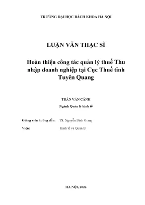 Cải Thiện Quản Lý Thuế Thu Nhập Doanh Nghiệp Tại Cục 