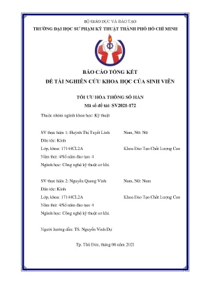 Nghiên Cứu Tối Ưu Hóa Thông Số Hàn Trong Công Nghệ Kỹ