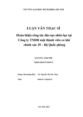 Nâng cao chất lượng đào tạo nhân lực tại Công ty TNHH Cơ