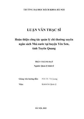 Hoàn thiện quản lý chi thường xuyên ngân sách Nhà nước