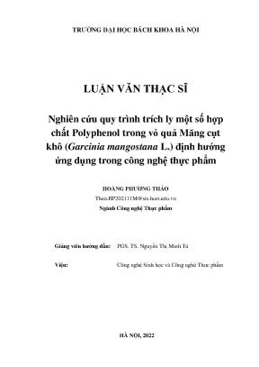 Nghiên cứu quy trình trích ly Polyphenol từ vỏ quả Măng