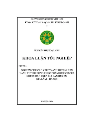 Nghiên Cứu Hành Vi Tiêu Dùng Thực Phẩm Hữu Cơ Tại Huyện 
