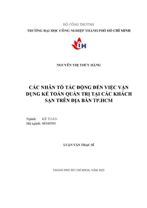Những Nhân Tố Ảnh Hưởng Đến Vận Dụng Kế Toán Quản Trị