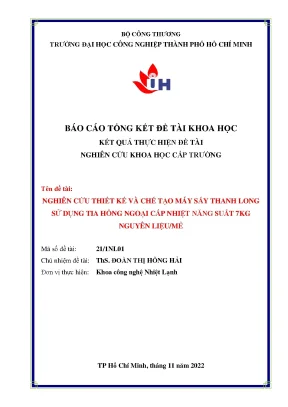Nghiên Cứu Thiết Kế Máy Sấy Thanh Long Sử Dụng Tia Hồng 