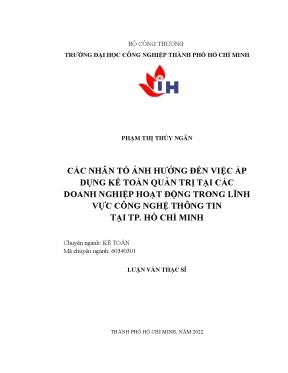 Nhân Tố Ảnh Hưởng Đến Áp Dụng Kế Toán Quản Trị Tại Doanh