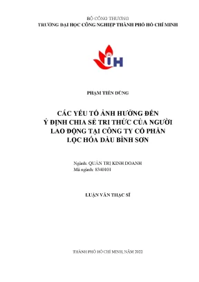 Yếu Tố Ảnh Hưởng Đến Ý Định Chia Sẻ Tri Thức Tại Công Ty