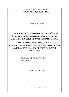 Nghiên cứu ảnh hưởng của thông số công nghệ trong in 3D
