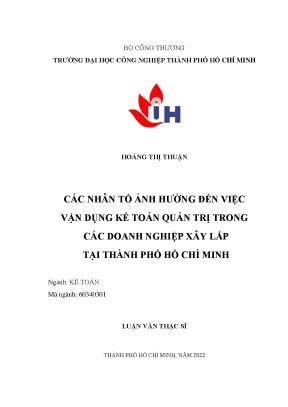 Nhân Tố Ảnh Hưởng Đến Vận Dụng Kế Toán Quản Trị Trong