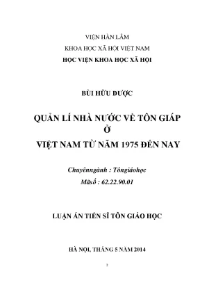 Quản Lý Nhà Nước Về Tôn Giáo Tại Việt Nam Từ 1975 Đến Nay