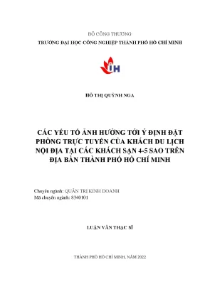 Yếu Tố Ảnh Hưởng Đến Ý Định Đặt Phòng Trực Tuyến Tại