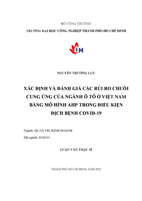 Đánh Giá Rủi Ro Chuỗi Cung Ứng Ngành Ô Tô Việt Nam Bằng