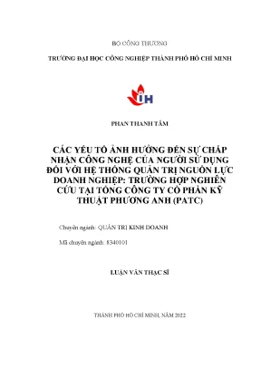 Các yếu tố ảnh hưởng đến sự chấp nhận công nghệ ERP tại