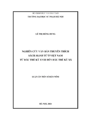 Nghiên Cứu Văn Bản Thuyên Thích Sách Mạnh Tử Tại Việt