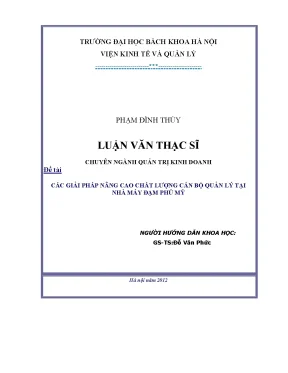Giải Pháp Nâng Cao Chất Lượng Cán Bộ Quản Lý Tại Nhà Máy