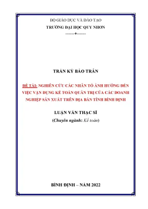 Nghiên Cứu Nhân Tố Ảnh Hưởng Đến Vận Dụng Kế Toán Quản