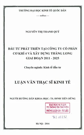 Phát Triển Đầu Tư Tại Công Ty Cổ Phần Cơ Khí 4 Và Xây