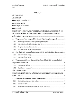Các Nhân Tố Ảnh Hưởng Đến Khả Năng Sinh Lợi Của Ngân