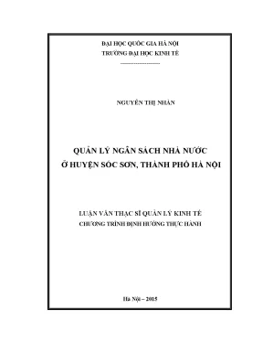 Quản Lý Ngân Sách Nhà Nước Tại Huyện Sóc Sơn, Hà Nội