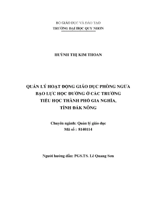 Quản Lý Hoạt Động Giáo Dục Phòng Ngừa Bạo Lực Học Đường