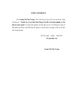Nghiên Cứu Thanh Tra Cục Thuế Tỉnh Hưng Yên Đối Với