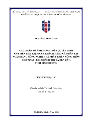 Nhân Tố Ảnh Hưởng Đến Quyết Định Gửi Tiền Tiết Kiệm Tại