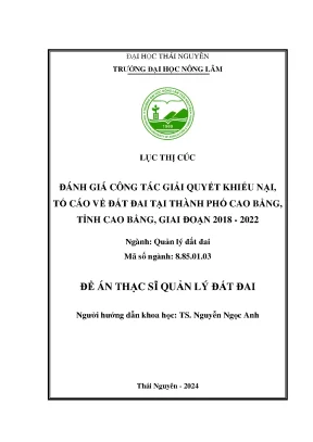 Đánh Giá Công Tác Giải Quyết Khiếu Nại Đất Đai Tại Cao