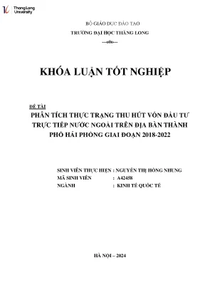 Phân Tích Thực Trạng Thu Hút Vốn Đầu Tư Trực Tiếp Nước