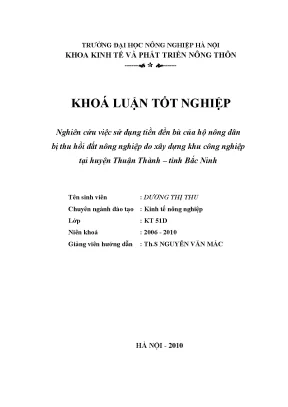 Nghiên Cứu Sử Dụng Tiền Đền Bù Của Hộ Nông Dân Bị Thu