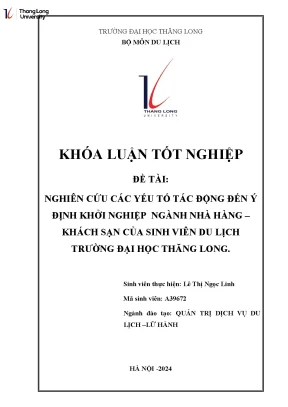 Yếu Tố Tác Động Đến Ý Định Khởi Nghiệp Ngành Nhà Hàng 