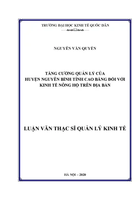 Tăng Cường Quản Lý Kinh Tế Nông Hộ Tại Huyện Nguyên 