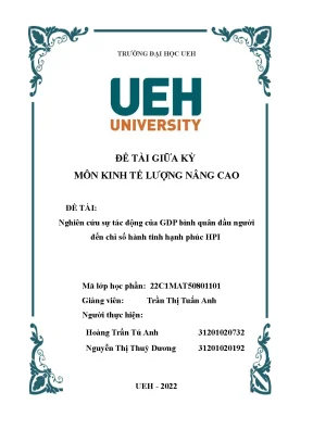 Tác Động Của GDP Bình Quân Đầu Người Đến Chỉ Số Hạnh 