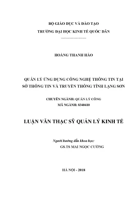 Quản Lý Ứng Dụng Công Nghệ Thông Tin Tại Sở Thông Tin Và 