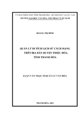 Quản Lý Di Tích Lịch Sử Cách Mạng Tại Huyện Thiệu Hóa,