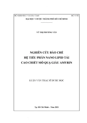 Nghiên Cứu Bào Chế Hệ Tiểu Phân Nano Lipid Tải Cao Chiết