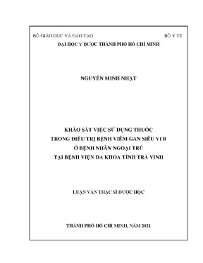 Khảo Sát Sử Dụng Thuốc Trong Điều Trị Viêm Gan Siêu Vi B 
