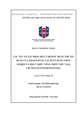Các yếu tố tác động đến ý định sử dụng thẻ tín dụng của khách hàng tại ngân hàng nông nghiệp và phát triển nông thôn việt nam chi nhánh tỉnh bình dương