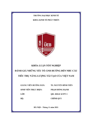 Đánh Giá Các Yếu Tố Ảnh Hưởng Đến Nhu Cầu Tiêu Thụ Năng