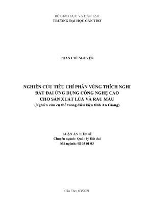 Nghiên Cứu Tiêu Chí Phân Vùng Thích Nghi Đất Đai Ứng