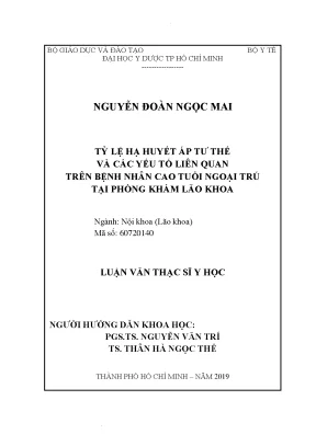 Tỷ Lệ Hạ Huyết Áp Tư Thế Ở Bệnh Nhân Cao Tuổi Tại Phòng 
