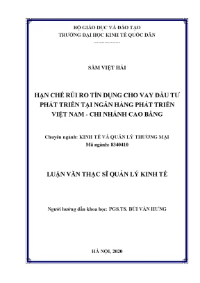 Hạn Chế Rủi Ro Tín Dụng Trong Cho Vay Đầu Tư Tại Ngân
