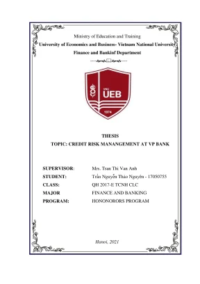 Quản Lý Rủi Ro Tín Dụng Tại VP Bank: Giải Pháp Nâng Cao 