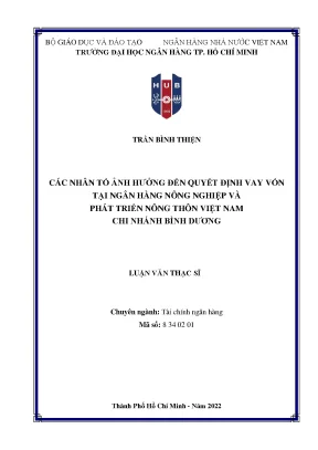 Các Nhân Tố Ảnh Hưởng Đến Quyết Định Vay Vốn Tại Ngân