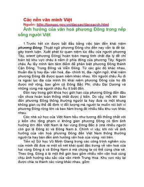 Ảnh hưởng của văn hóa phương Đông đến nếp sống người Việt
