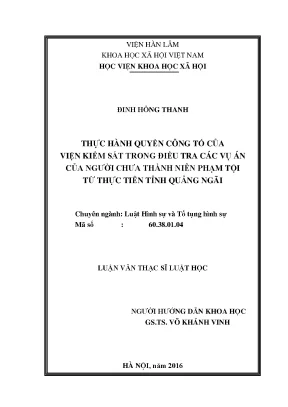 Thực Hành Quyền Công Tố Của Viện Kiểm Sát Trong Điều Tra