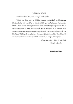 Nghiên Cứu Tối Ưu Hóa Quá Trình Phay Cao Tốc Hợp Kim 