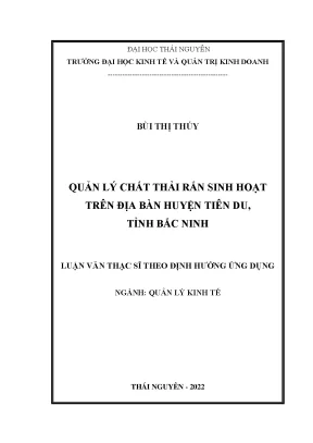 Quản Lý Chất Thải Rắn Sinh Hoạt Tại Huyện Tiên Du, Tỉnh