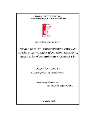 Nâng Cao Chất Lượng Tín Dụng Cho Vay Hộ Sản Xuất Tại